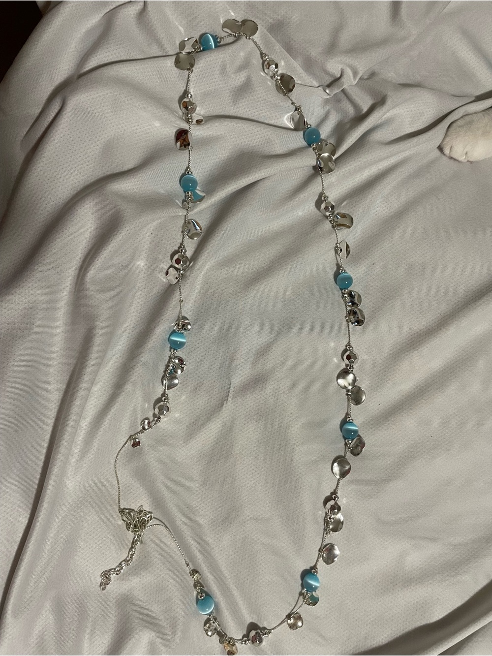 Silver Tone Long Necklace with Turquoise Beads